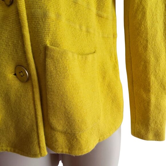 Talbots S Petite Yellow Sweater Blazer Knit Merino Wool Preppy - Picture 8 of 10
